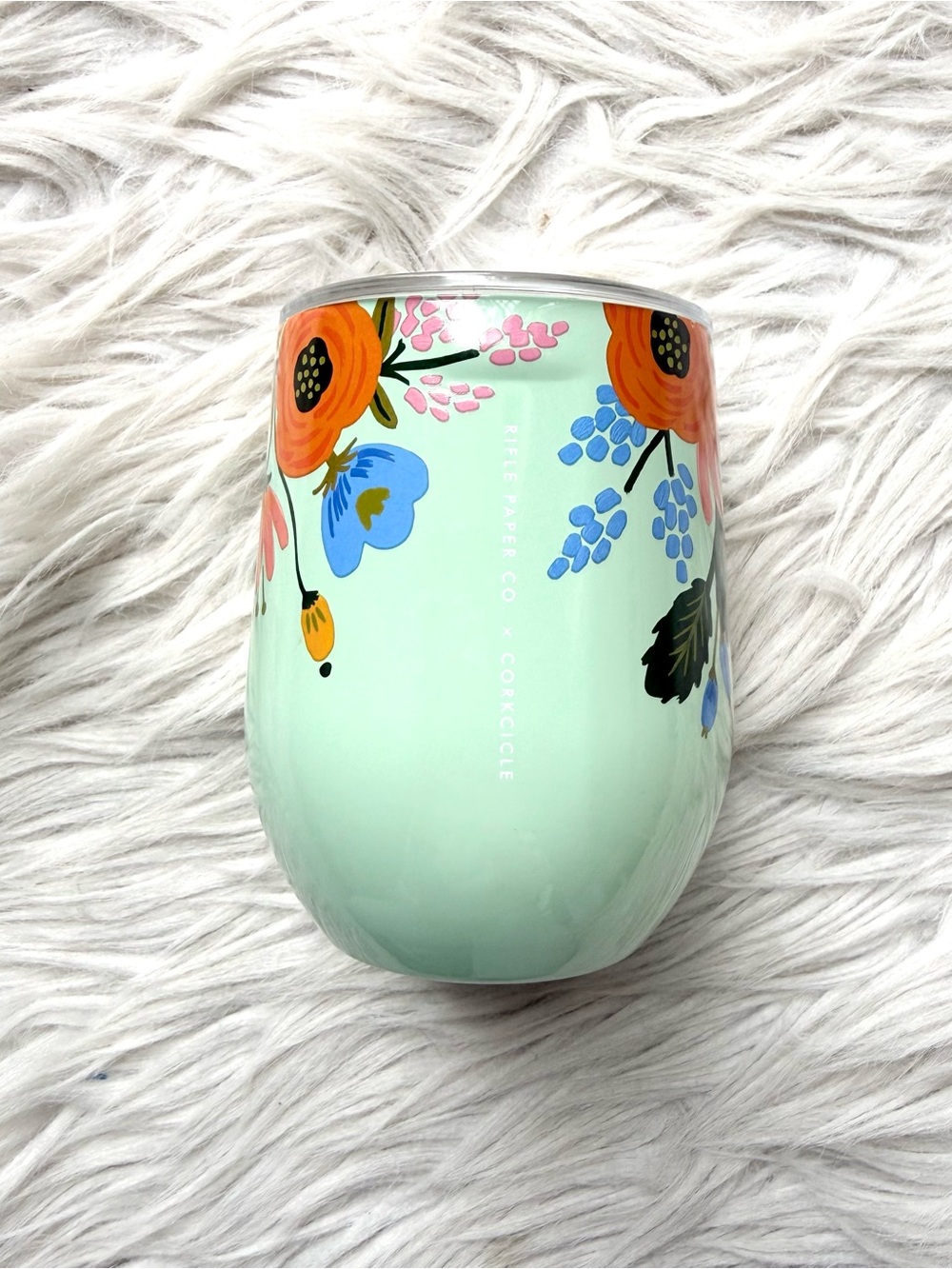 Rifle Paper Co. x Corkcicle Collab Thermos Wine Travel Tumbler Mint Green Floral